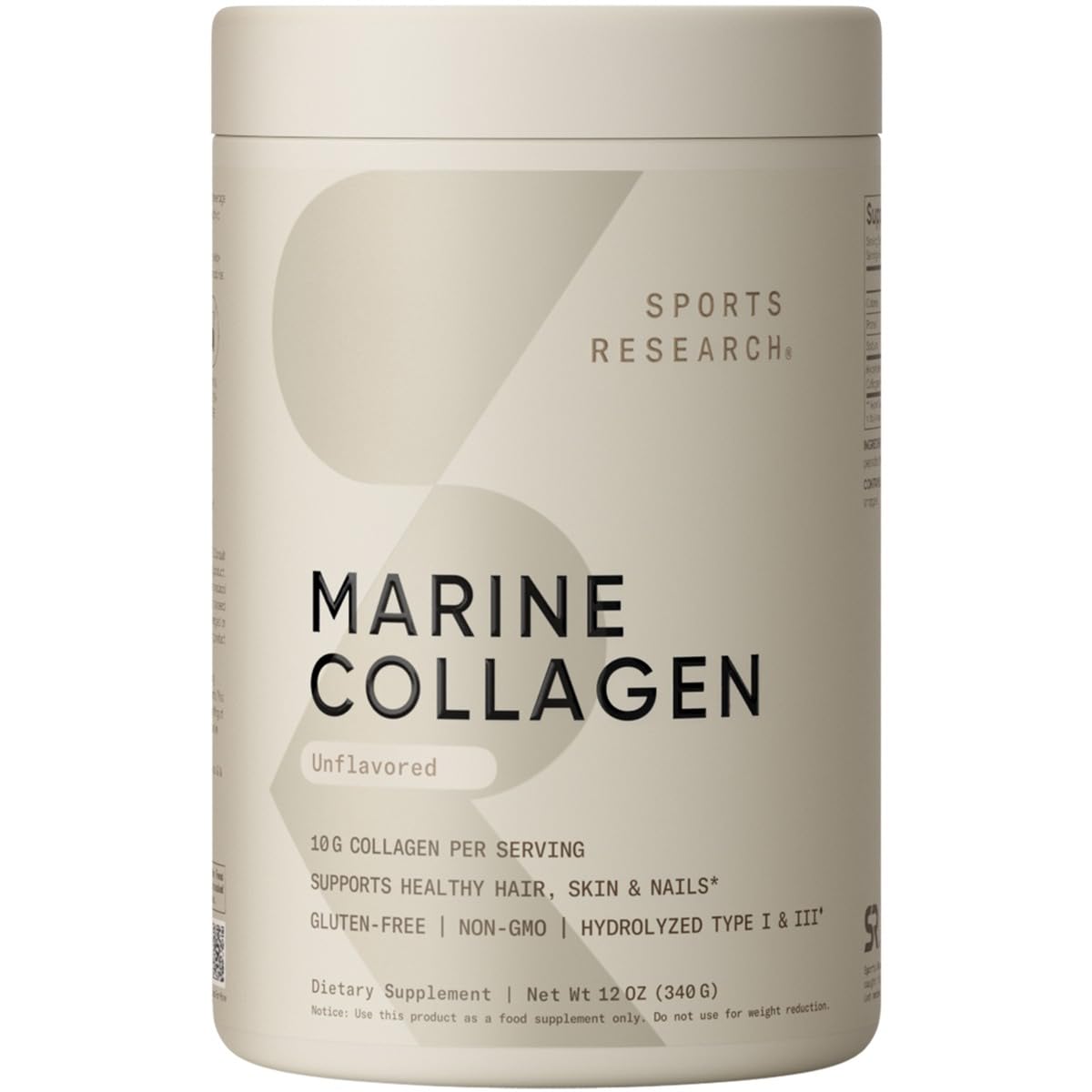 Sports Research Marine Collagen Peptides Powder - Sustainably Sourced, 12 oz
