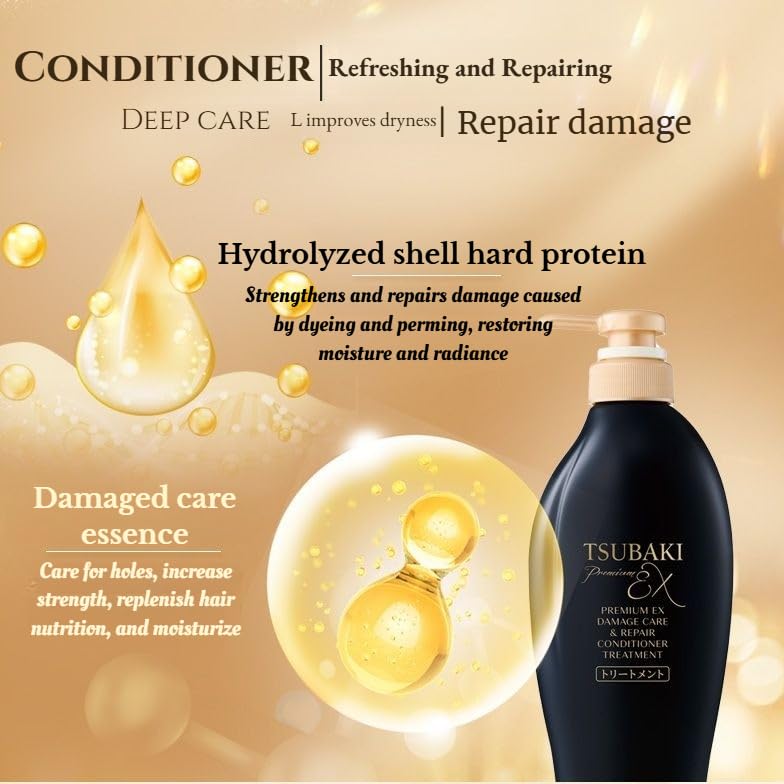 TSUBAKI Premium EX Damage Care Shampoo & Treatment Set - 400ml Each | Black Camellia Hair Repair