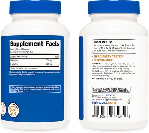 Nutricost L-Arginine & L-Citrulline Complex - 120 Capsules - Circulation Support