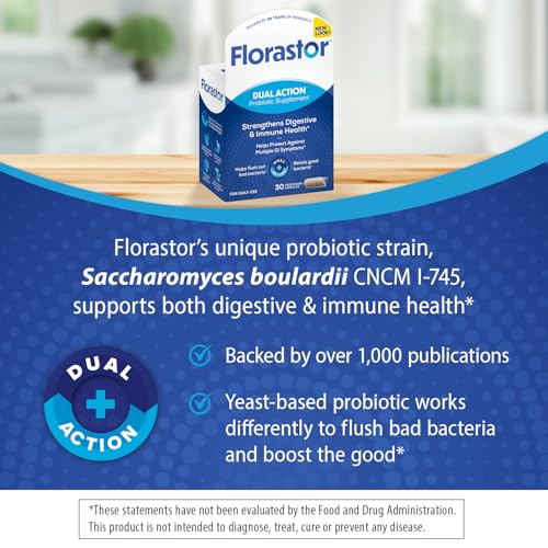 Florastor Probiotics for Digestive & Immune Health - 30 Capsules - Unique Strain Saccharomyces boulardii