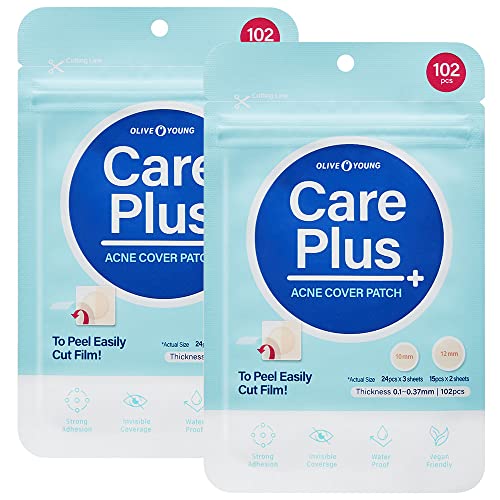 OLIVE YOUNG Care Plus Spot Patch - Hydrocolloid Acne Pimple Patch (204 Count, Pack of 2)
