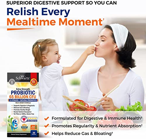 Probiotic 65 Billion - With Prebiotic for Women & Men | Digestive Health Capsules