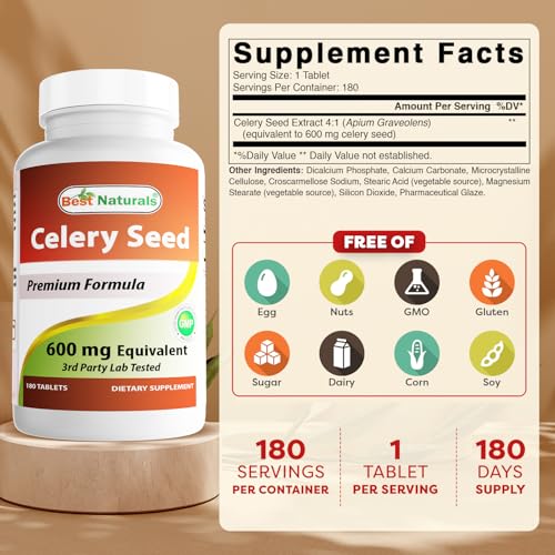 Best Naturals Celery Seed 600mg - Traditional Wellness Support, 180 Tablets
