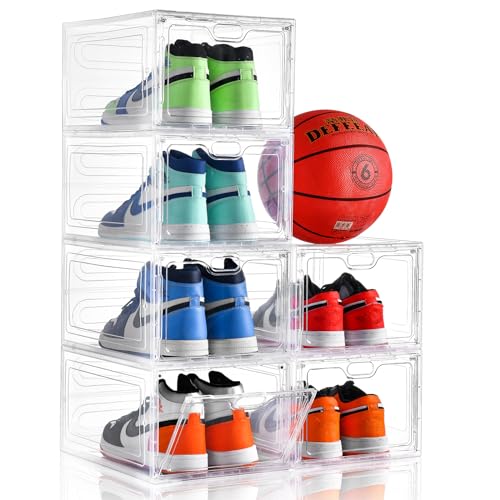 Aliscatre 6 Pack Clear Plastic Shoe Storage Boxes with Lids - Stackable Organizer for Closet Sneaker Display