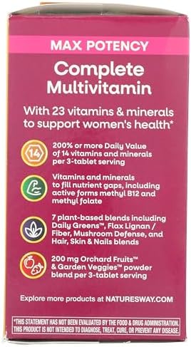 Nature's Way Alive! Max3 Potency Women's Complete Multivitamin, Supports Energy Metabolism, Heart & Bone Health*, with B-Vitamins Including Methylated B12 and Folate, 90 Tablets (Packaging May Vary)