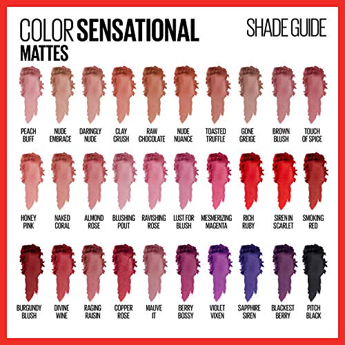 Maybelline Color Sensational Lipstick - Matte Finish, Hydrating Lipstick, Nude, Pink, Red, Plum Lip Color, Blackest Berry (0.15 oz)