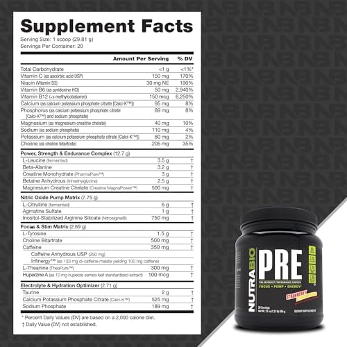 NutraBio PRE-Workout Strawberry Lemon Bomb (1.31lb)