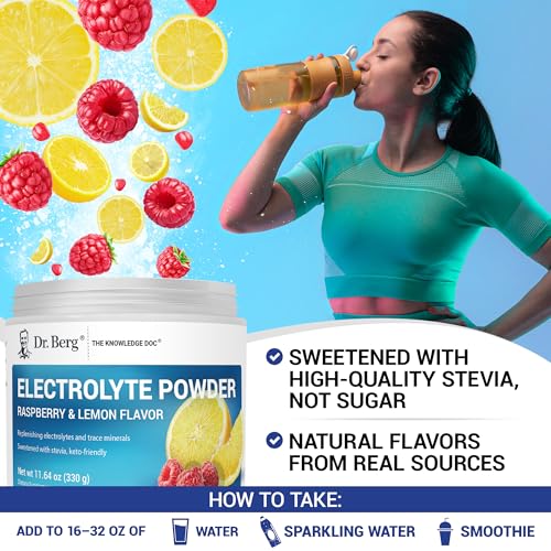 Dr. Berg Zero Sugar Hydration Keto Electrolyte Powder - Raspberry & Lemon Flavor - 50 Servings