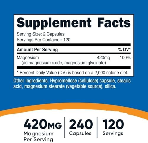 Nutricost Magnesium Glycinate: 420mg, 240 Capsules - Superior Absorption