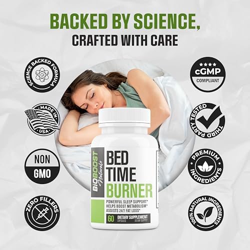 Bed Time Burner | Max Strength Night Time Fat Burner Weight Loss Pills for Women & Men | Appetite Suppressant, Belly Fat Burner, Sleep Aid, Carb Blocker | 16 Ingredients for Fast Results - 60 Caps