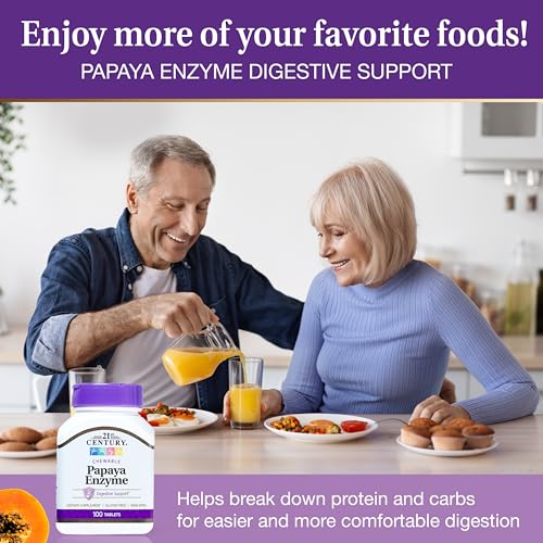 21st Century Papaya Enzyme - 100 Chewable Tablets | Digestive Support & Natural Enzymes