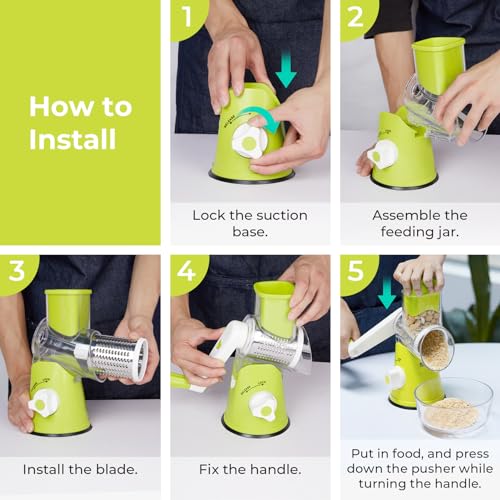 X Home Rotary Cheese Grater & Vegetable Slicer - 3 Blades, Green