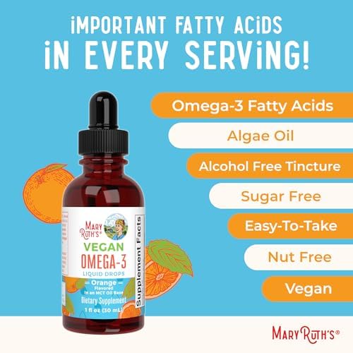 MaryRuth Organics Vegan Omega-3 Liquid Drops (Orange, 30ml) - Heart & Brain Health