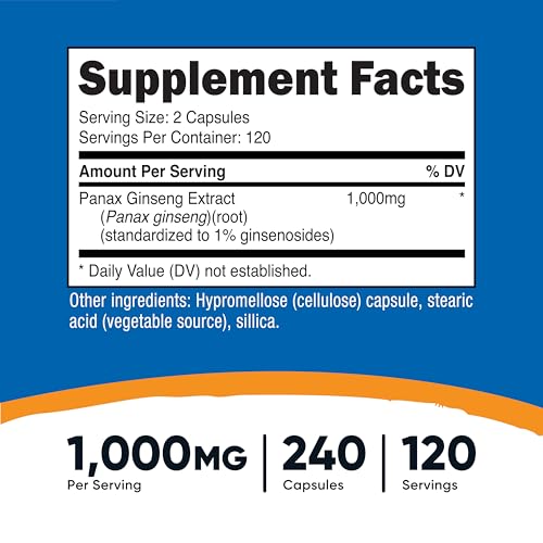 Nutricost Panax Ginseng, 1000mg, 240 Capsules, Non-GMO, Gluten Free