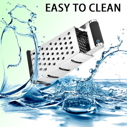 Stainless Steel 4-Sided Box Grater - 3 Hole Sizes for Cheese & Vegetables