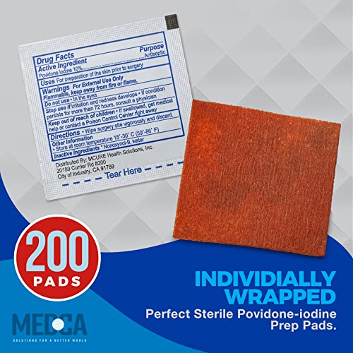 Povidone Iodine Prep Pads & Sticks, 10% Antiseptic Solution (Box of 200)