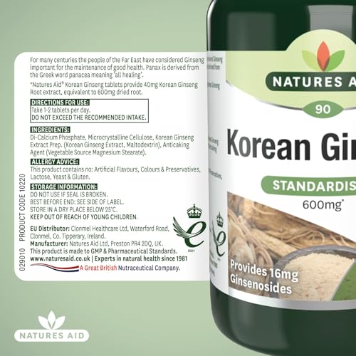 Nature's Aid Korean Ginseng 600mg Tablets, 90 Count