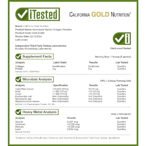 California Gold Nutrition Hydrolyzed Marine Collagen Peptides – Unflavored – 7.05 oz (200g) for Skin, Hair & Nail Health