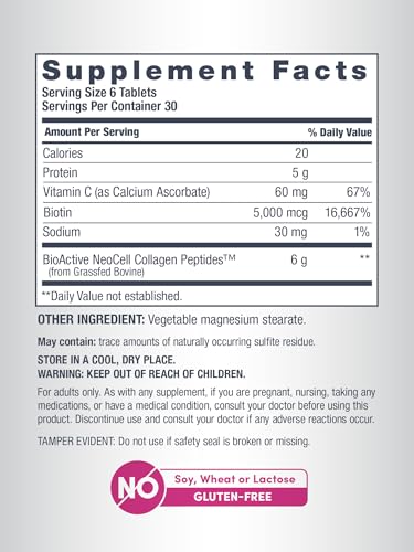 NeoCell Super Collagen Peptides, Vitamin C & Biotin - 180 Tablets (Hair, Skin, Nail Support)