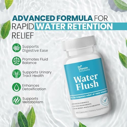 Diuretic Water Pills for Weight Control, 12 Active Ingredients (Green Tea, Cranberry & More), Instant Relief from Bloat & Swelling, Water Retention Pills for Women & Men - 60 Caps