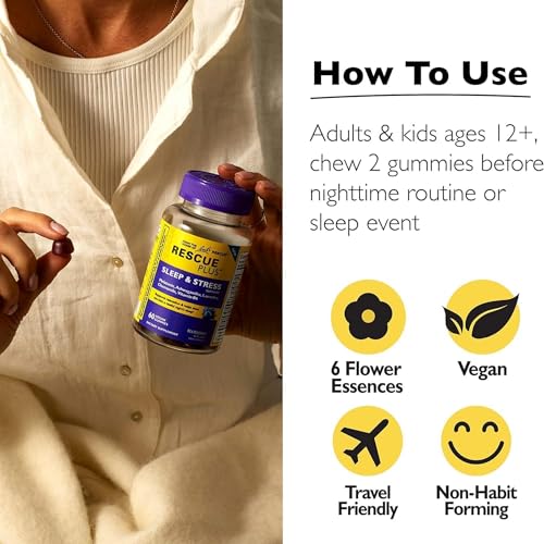 RESCUE PLUS Sleep & Stress Support Gummies with Melatonin & Ashwagandha, 60 Count