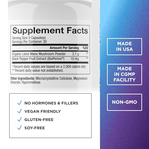 DR. EMIL NUTRITION Organic Lion's Mane Supplement - 2100mg Capsules for Focus & Clarity