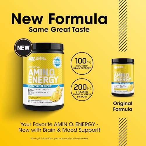 Optimum Nutrition Amino Energy Plus Electrolytes Powder (Pineapple Twist, 285g) - BCAAs, Electrolytes & Anytime Energy