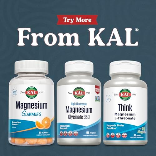 KAL, Magnesium Glycinate Fully Chelated High Absorption Formula for Stress Relaxation Muscle & Bone Health Support, 240 Count