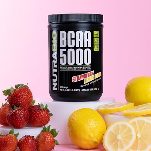 NutraBio Vegan BCAA 5000 Powder - Strawberry Lemon Bomb - 60 Servings