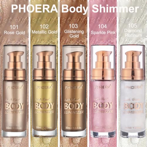 Hilareco PHOERA Body Shimmer Oil - Rose Gold Glow Highlighter with Makeup Brush