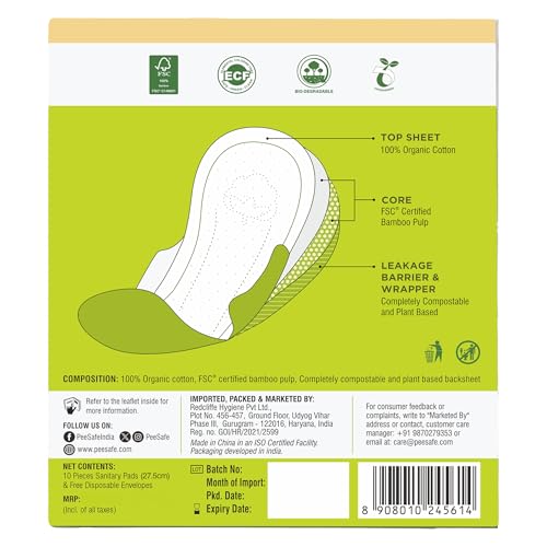 Pee Safe Biodegradable Regular Sanitary Pads - Eco-Friendly 10 Pack