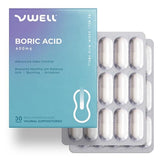 VWELL Boric Acid Suppositories 30 Count - Balances Healthy pH & Microbiome - Controls Odor, Itching, Burning, Irritation