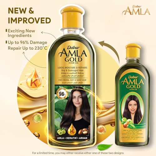 Dabur Amla Gold Hair Oil - Amla, Almond & Henna for Strong, Soft, Long Hair (200ml)