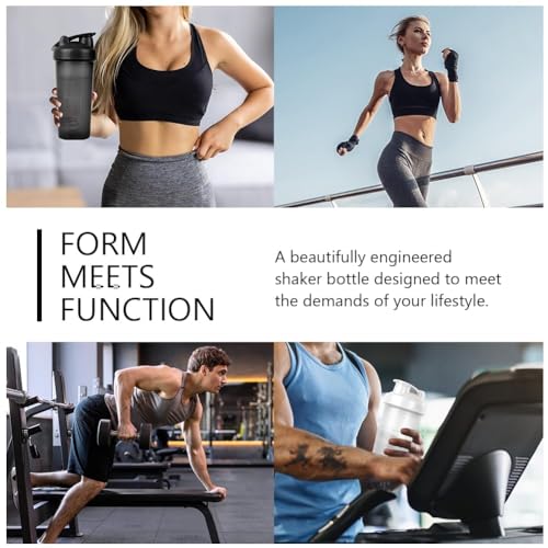 Protein Shaker Bottle 2-Pack | 600ml Leak-Proof Mixing Bottle (Black & White)