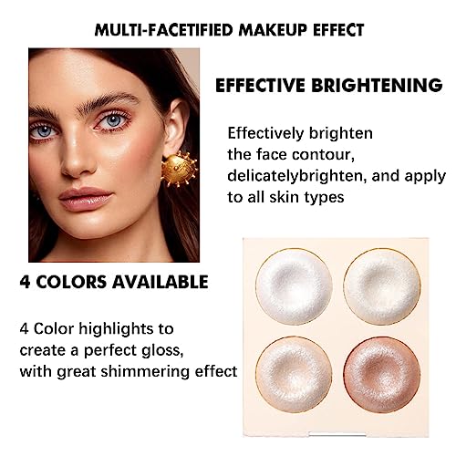 4 Colors Highlighter Palette - Glitter Brighten Highlighter for All Skin Tones