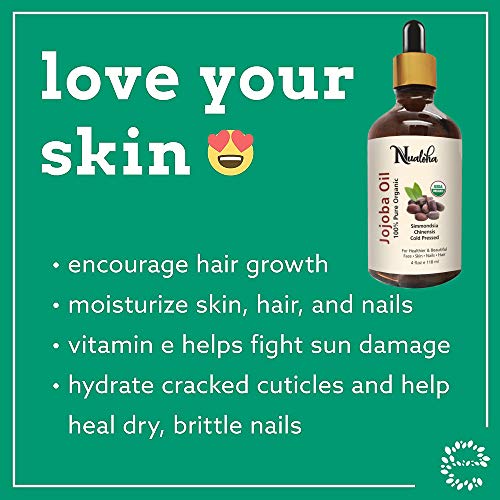 Organic Certified Jojoba Oil 118ml - 100% Pure Cold Pressed Carrier Oil for Face, Hair, Skin, Nails & Body