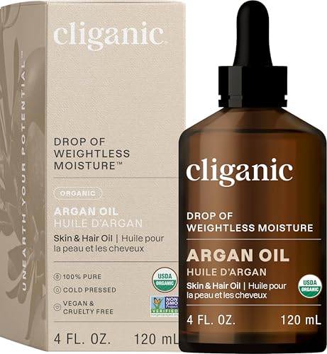 Cliganic USDA Organic Argan Oil 100ml - Natural Cold Pressed Moroccan Oil for Hair, Face & Skin Care