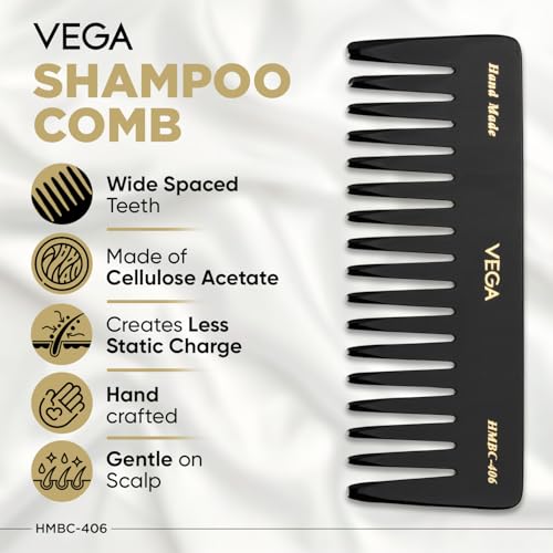Vega Large Black Shampoo Comb for Deep Cleansing and Detangling