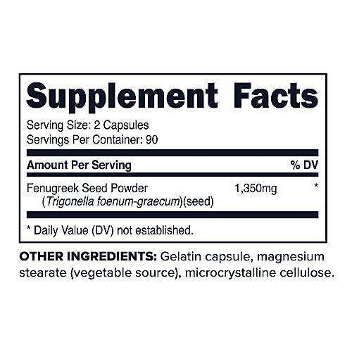 Primaforce Fenugreek Seed 1350mg Capsules - 180 Count Non-GMO Herbal for Men & Women Wellness
