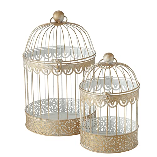 WHW Whole House Worlds Hamptons Romantic Gold Bird Cages Set of 2 - Decorative Table Top Centerpieces