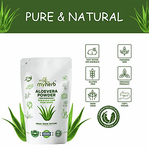 MYHERB 100% Pure Natural Organic Aloe Vera Powder - 227g for Skin, Hair & Food Grade Use