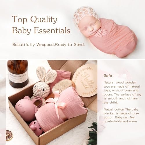 Newborn Baby Gift Set - Essentials, Bath, Blanket & Rattle