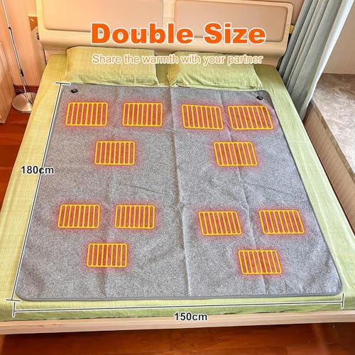 USB Heated Blanket Double Size - 5 Heat Levels & Auto-Off Timer (Grey)