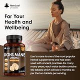 Lions Mane Mushroom 2000mg - 180 High Strength Vegan Tablets - Lion's Supplement with Black Pepper