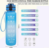 32oz Motivational Water Bottle with Time Marker - Leak-Proof BPA-Free Sports Bottle with Removable Strainer & Carrying Strap