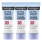 Neutrogena Ultra Sheer Dry-Touch Sunscreen Lotion SPF 30 - Oxybenzone-Free, Water Resistant, Non-Greasy, Travel Size (3 Fl Oz, Pack of 3)