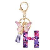 Resin Butterfly Letter Keychain - Blue Violet Tassel Charm for Bags