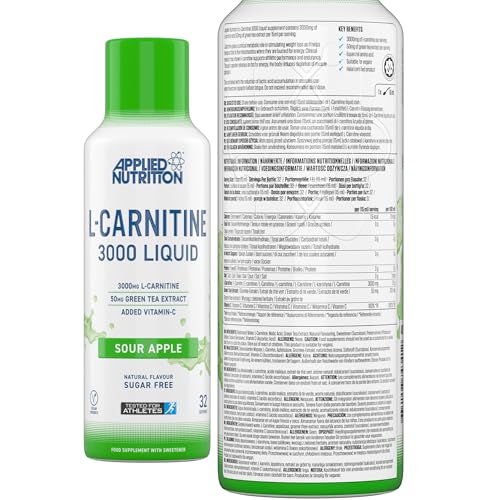 Applied Nutrition L-Carnitine Liquid Fat Burner - 3000mg Weight Loss Supplement, Sour Apple Flavor