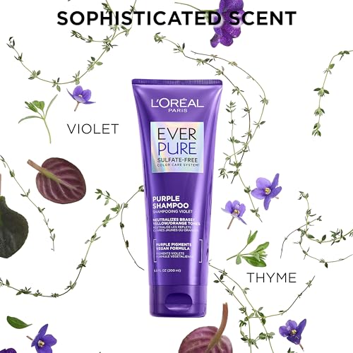L'Oréal Paris Sulfate Free Brass Toning Purple Conditioner for Blonde/Ombre/Brown Hair, EverPure, 23 fl oz
