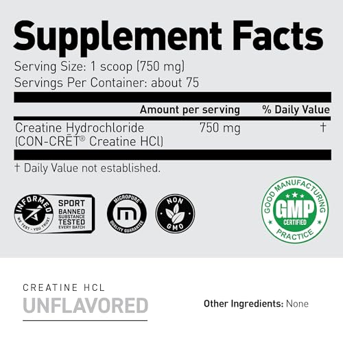 Kaged Creatine HCl Powder Unflavored - 75 Servings - Highly Soluble Muscle Building Supplement